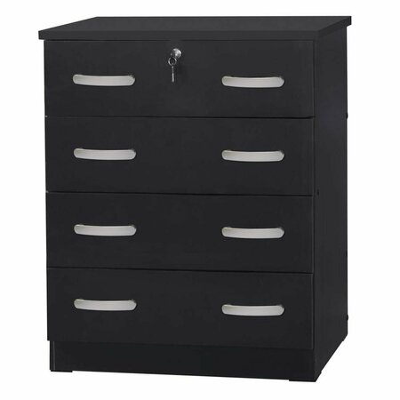 BETTER HOME 39 x 29 x 16 in. Cindy 4 Drawer Chest Wooden Dresser with Lock, Black 673400596345